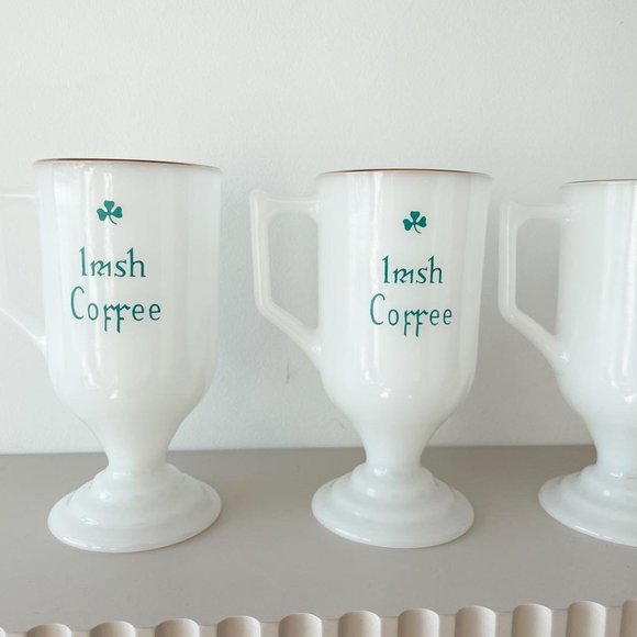Vintage Milk Glass Irish Coffee Pedestal Mugs Set of 4 - Picture 7 of 12